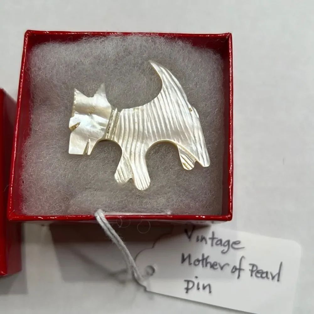Vintage Mother of Pearl Terrier Dog pin 1” by 1”